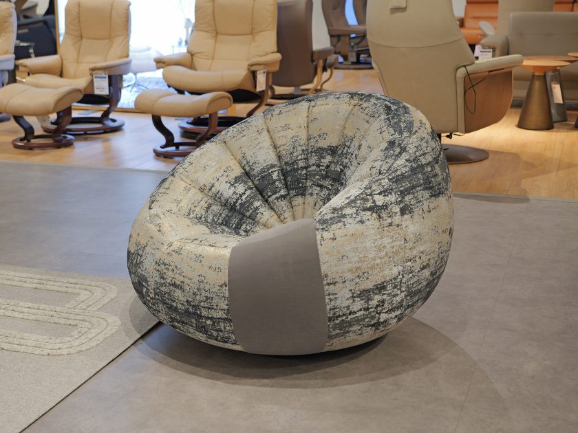 Lazar Le Pouf chair in Cherish Charcoal and Reserve Slate