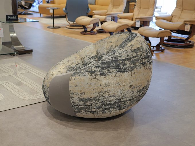 Lazar Le Pouf chair in Cherish Charcoal and Reserve Slate