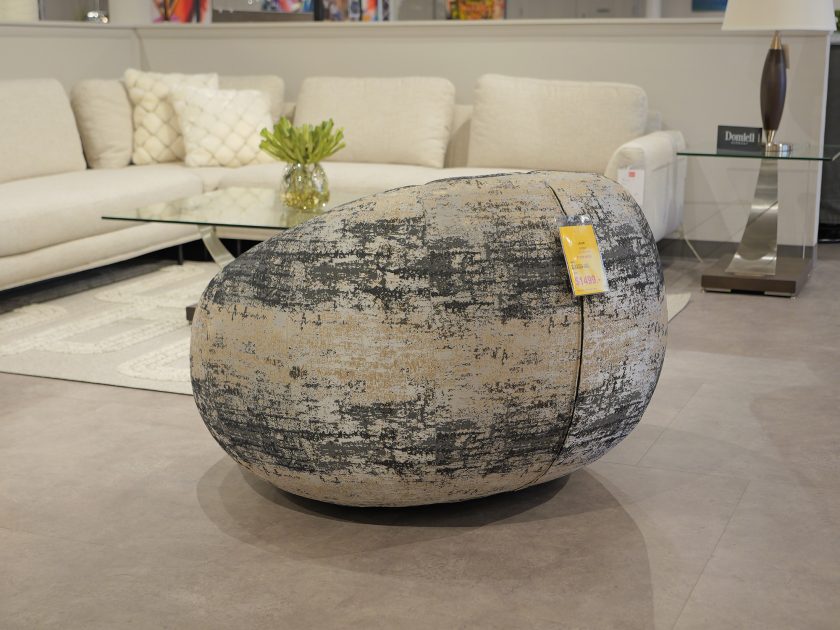 Lazar Le Pouf chair in Cherish Charcoal and Reserve Slate